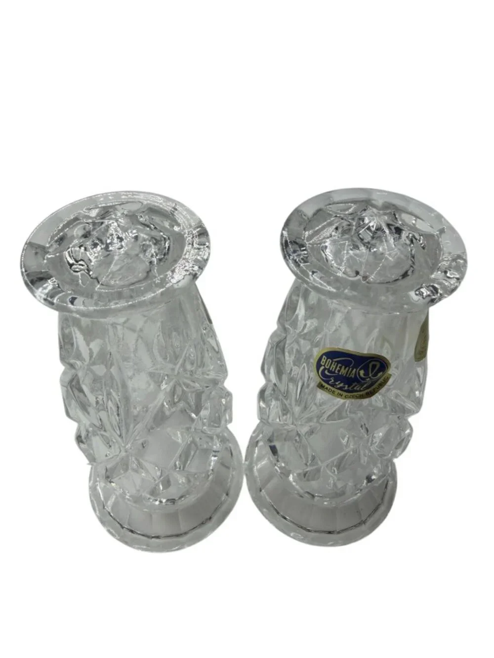 Bohemia Crystal Salt and Pepper Shakers Set Clear Lead Cut Glass Czech Republic